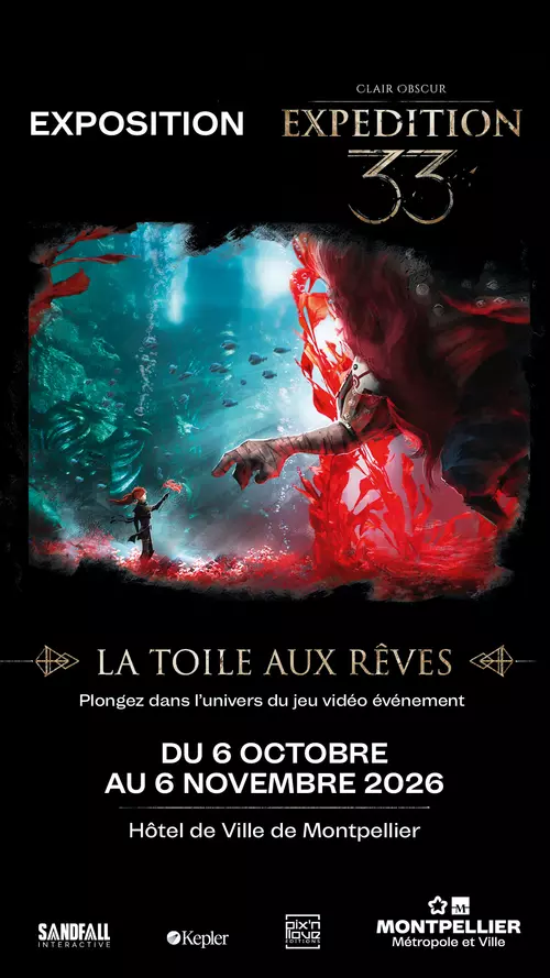 Exposition « Clair Obscur: Expedition 33 – La toile aux rêves » du 6 octobre au 6 novembre à l'Hôtel de Ville de Montpellier. Plongez dans l'univers du jeu événement !