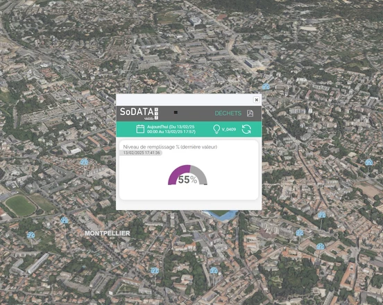 carte affichant le taux de remplissage d'un conteneur déchêts