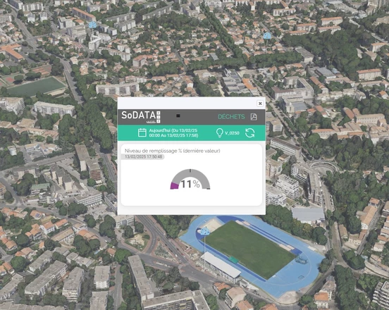 carte affichant le taux de remplissage d'un conteneur déchêts