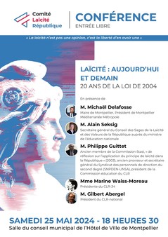 Conférence publique « La laïcité : aujourd'hui et demain - 20 ans de la loi de 2004 » samedi 25 mai 2024 à 18h30